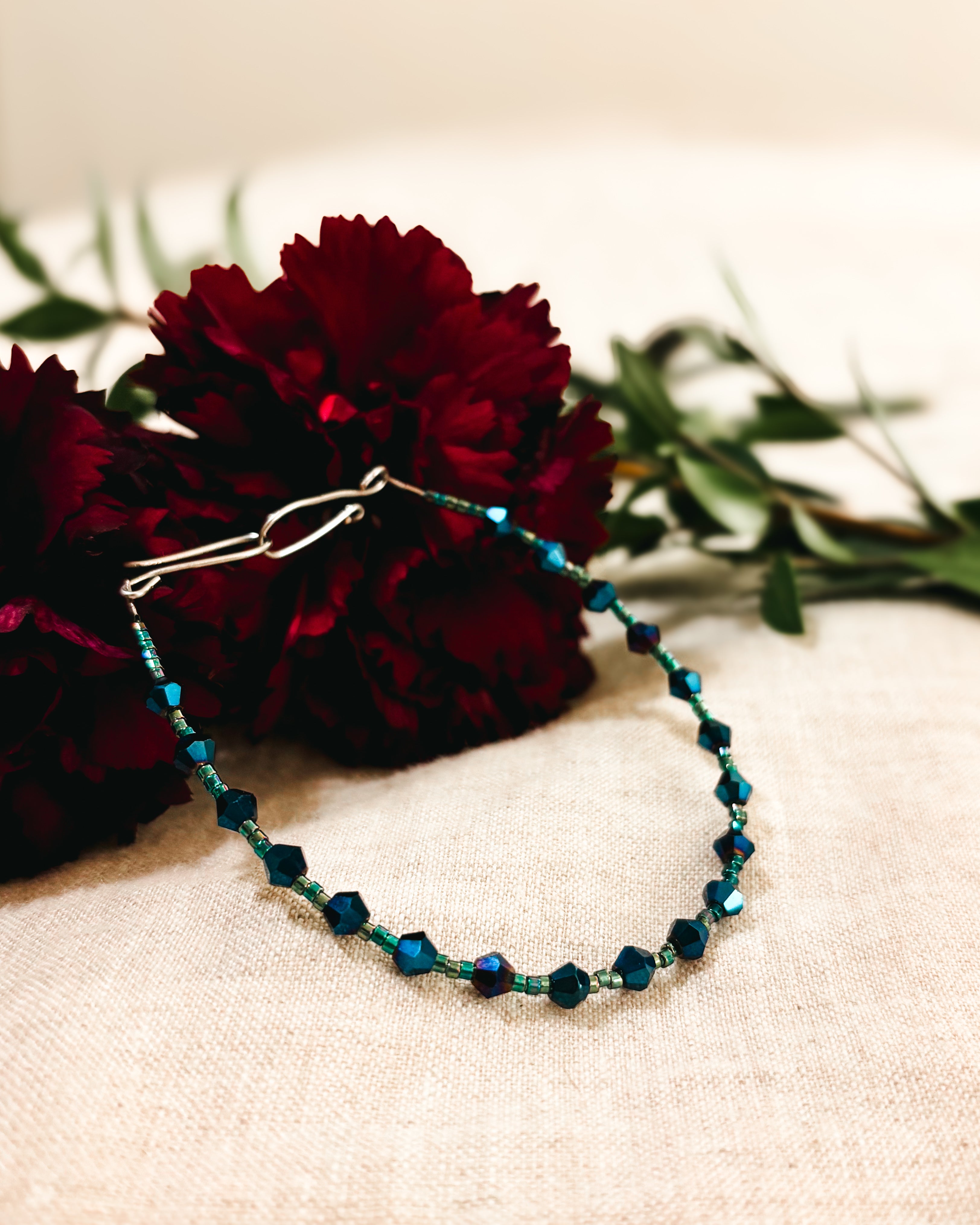 Delicate Beaded Bracelet - Sea Green and Dark Blue