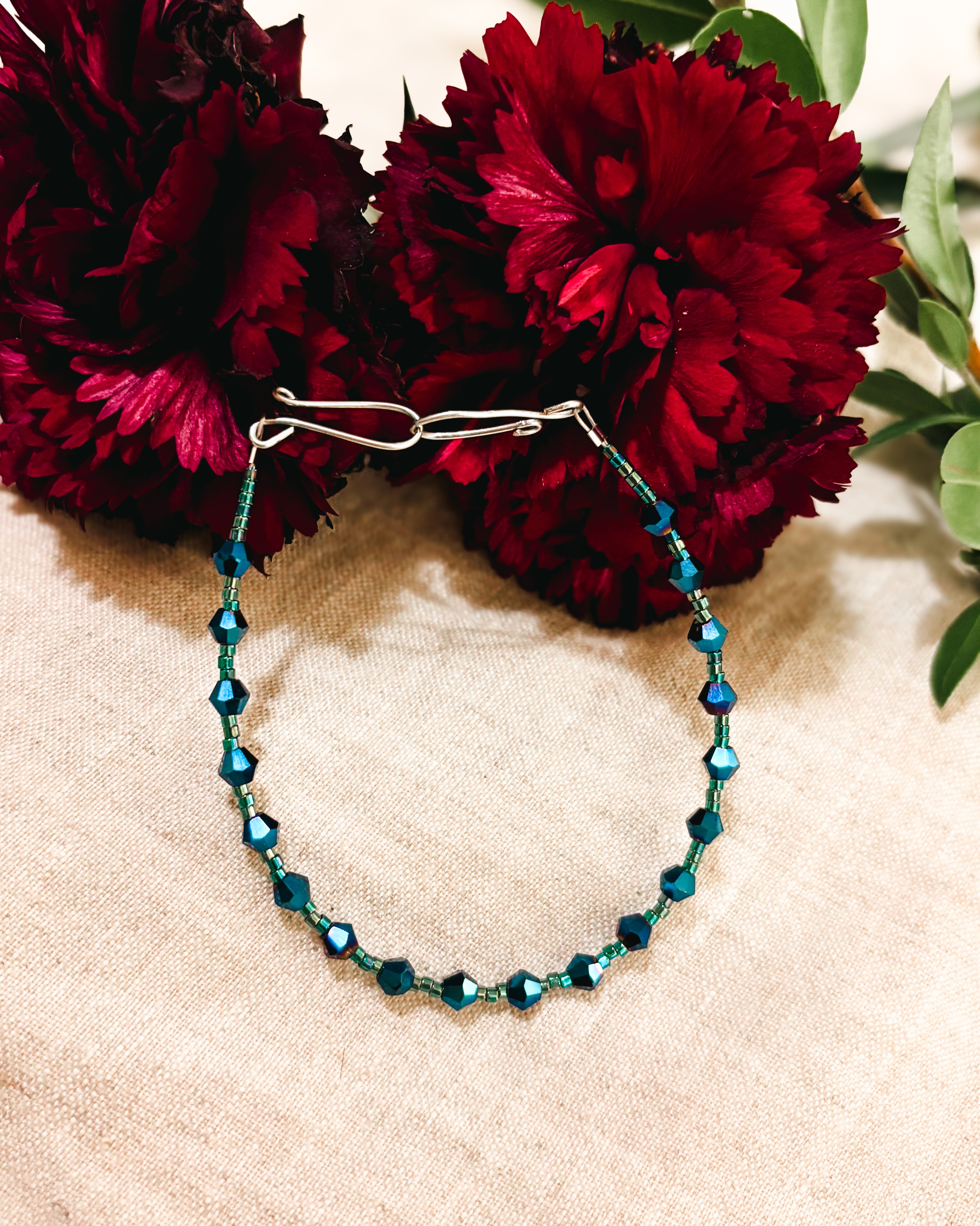 Delicate Beaded Bracelet - Sea Green and Dark Blue