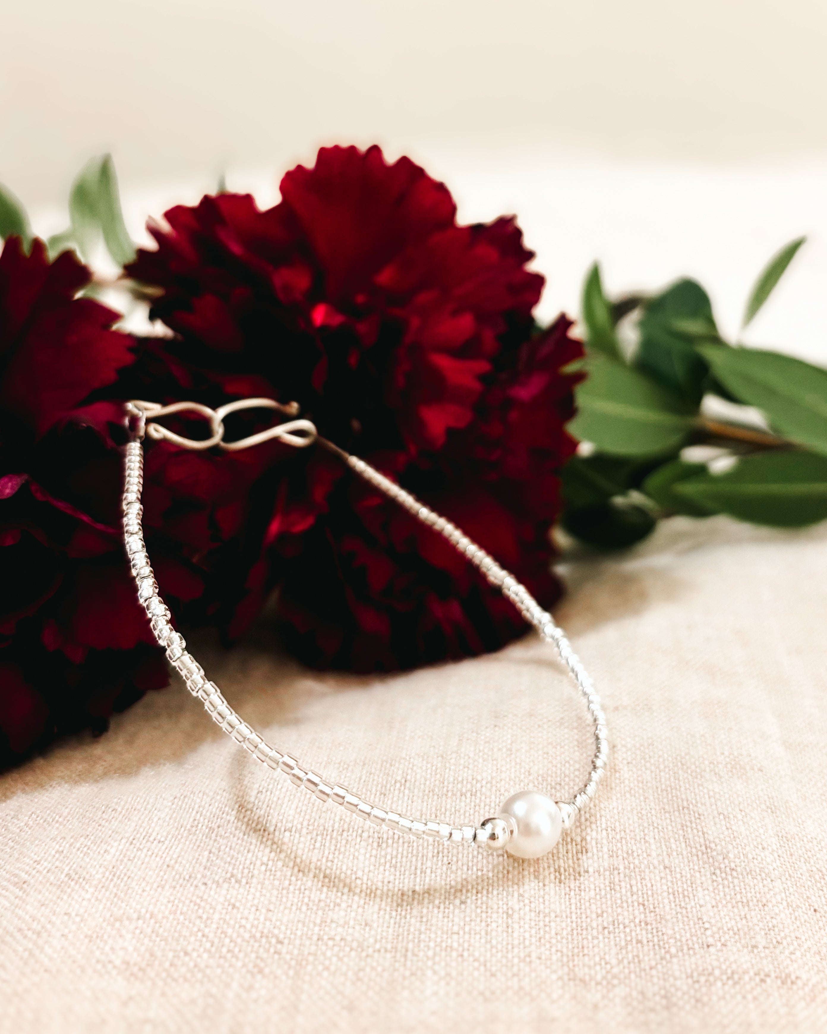 Delicate Beaded Bracelet - White, Glass Pearl
