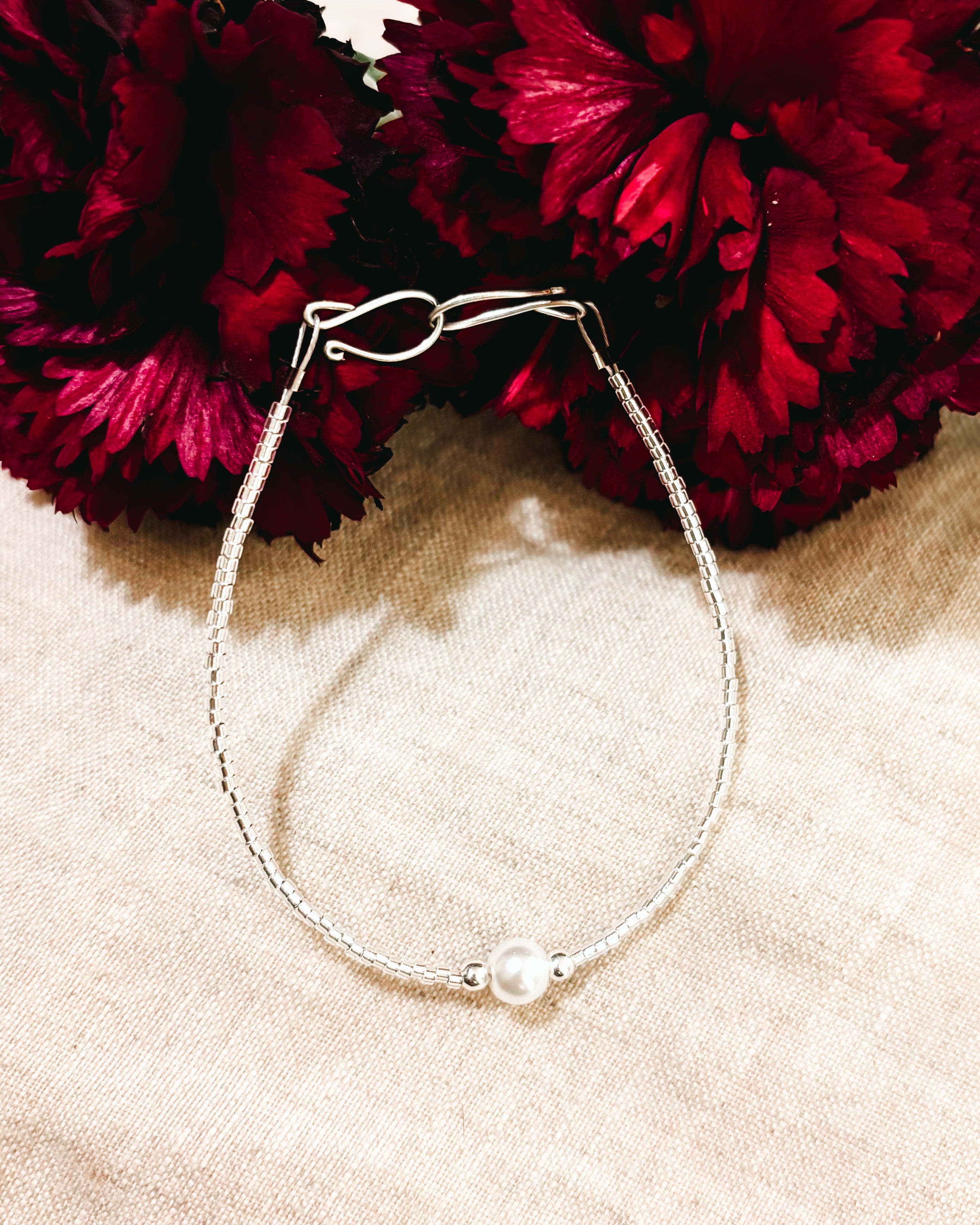 Delicate Beaded Bracelet - White, Glass Pearl