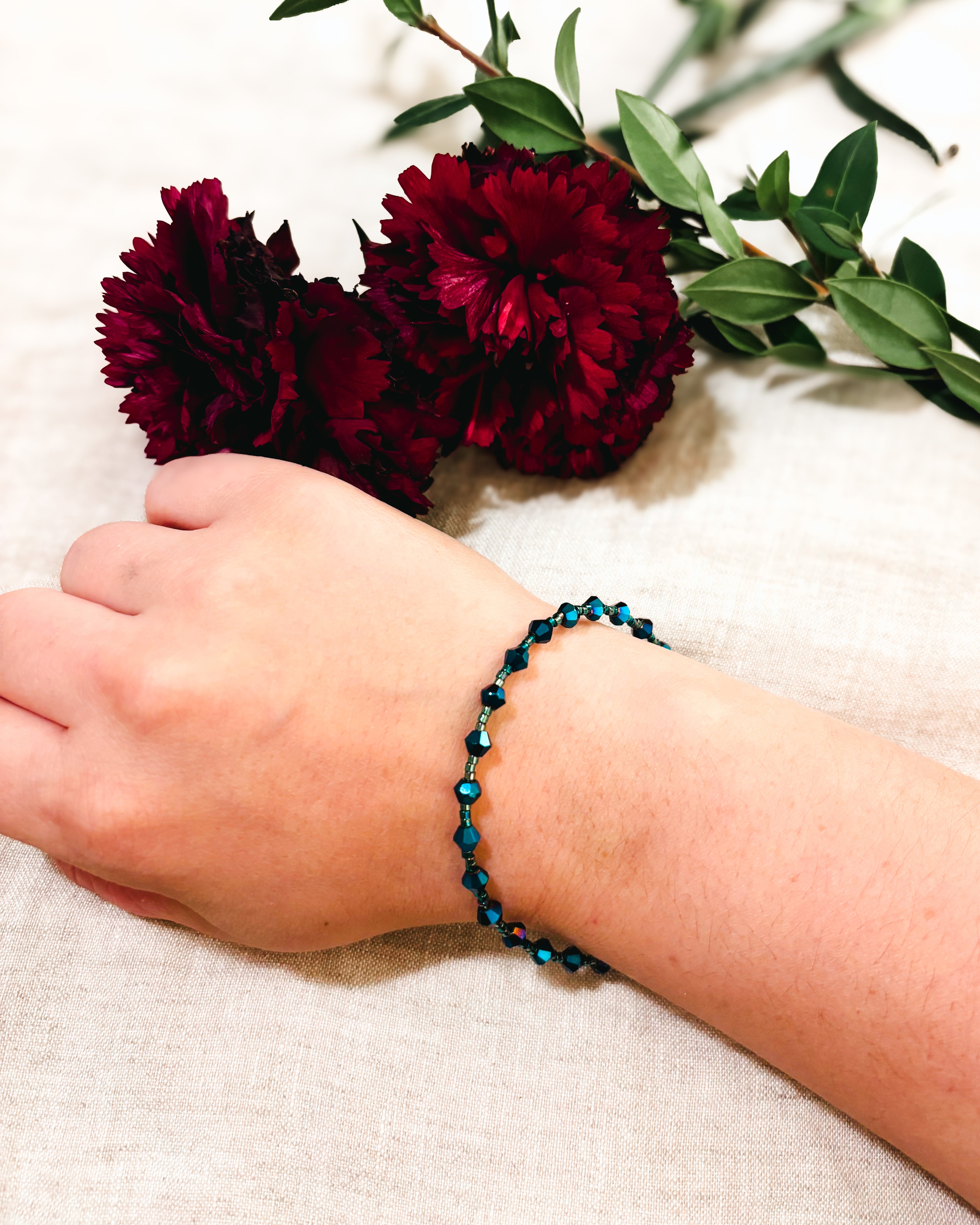 Delicate Beaded Bracelet - Sea Green and Dark Blue