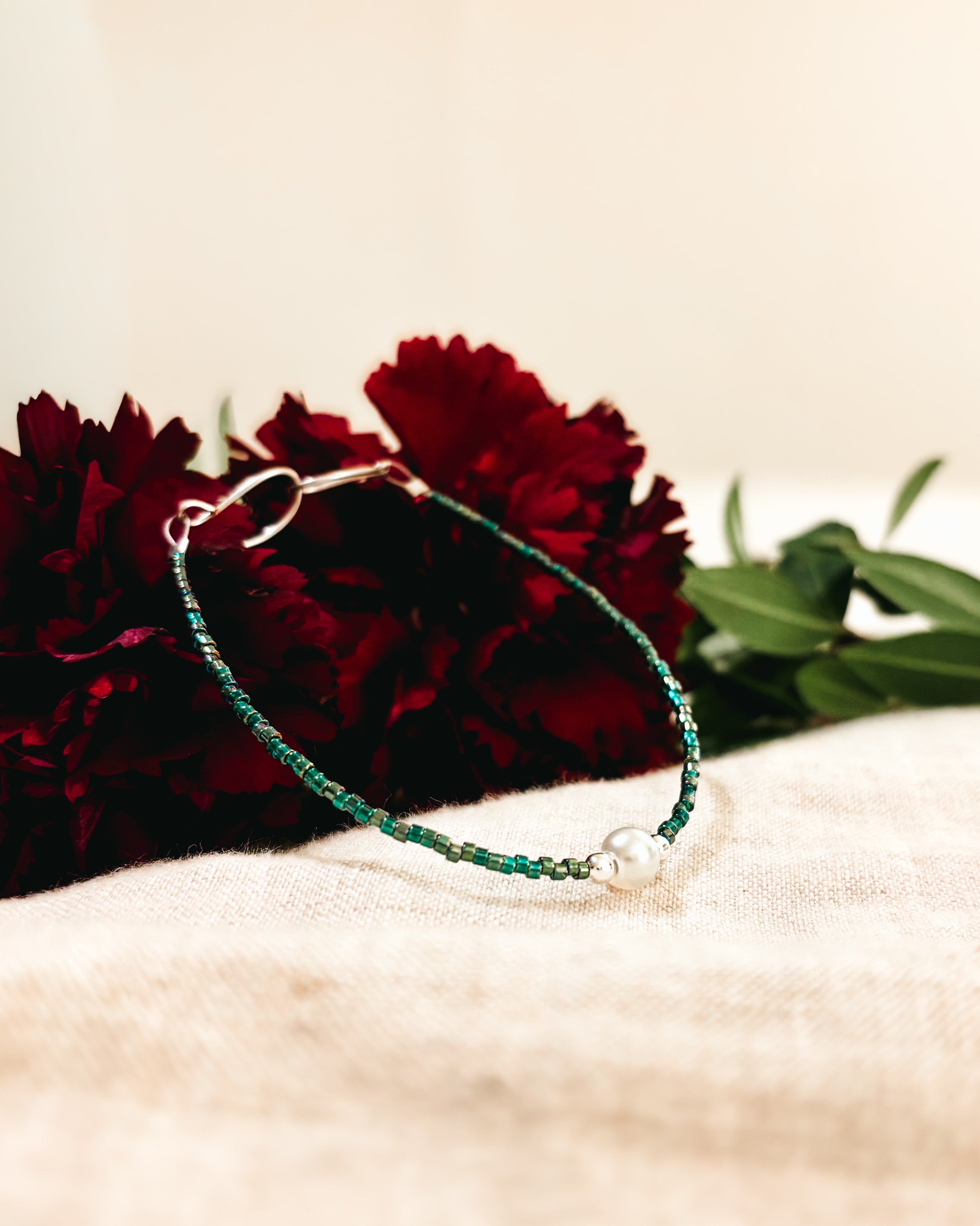 Delicate Beaded Bracelet - Sea Green, Glass Pearl