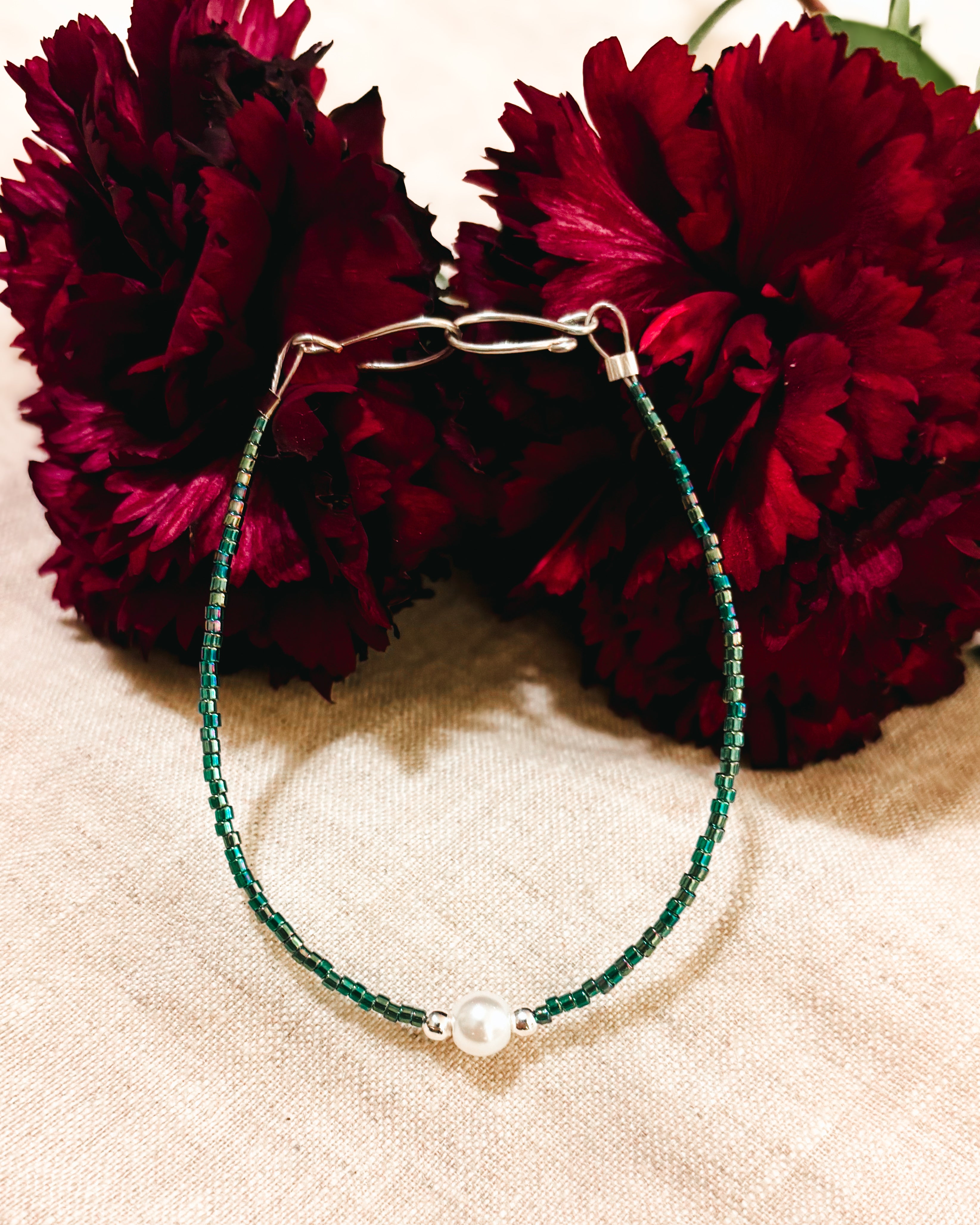 Delicate Beaded Bracelet - Sea Green, Glass Pearl