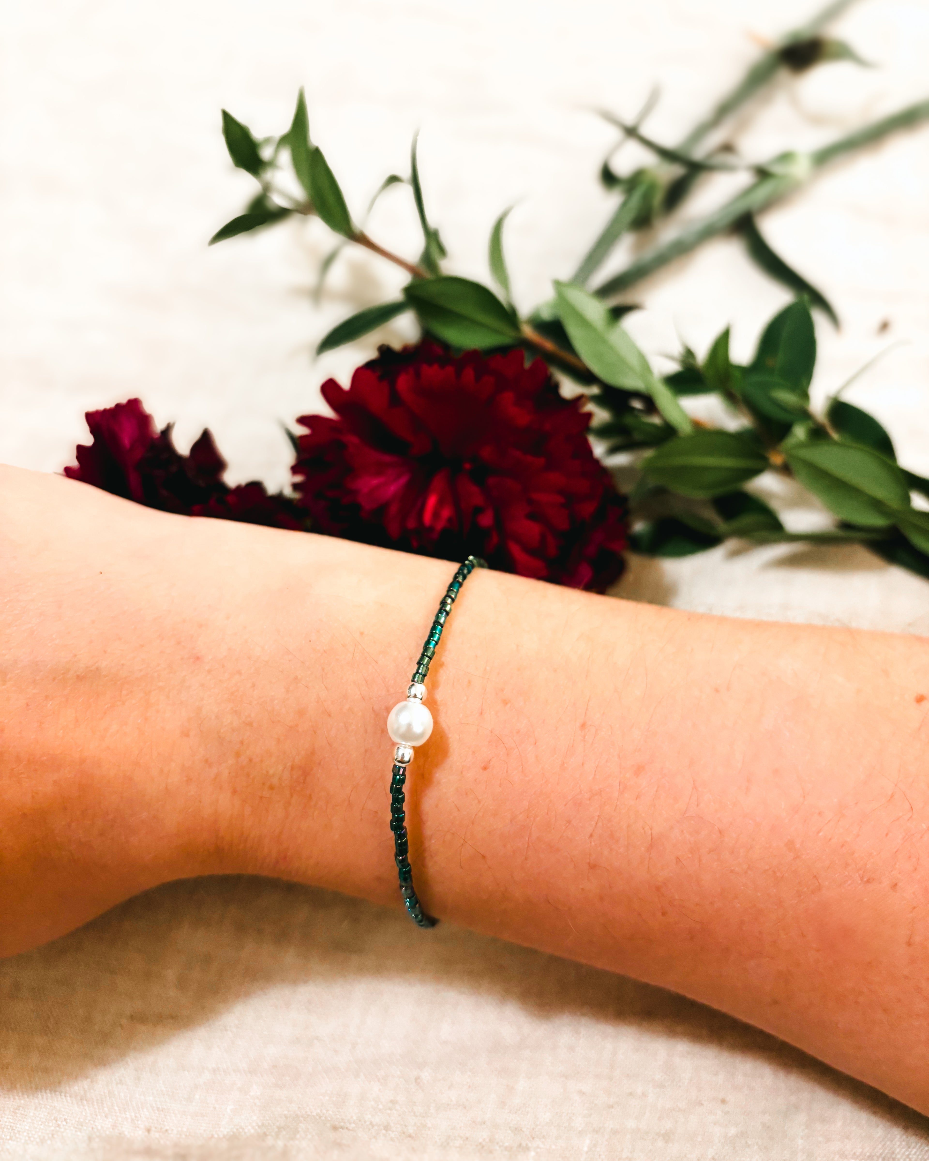 Delicate Beaded Bracelet - Sea Green, Glass Pearl
