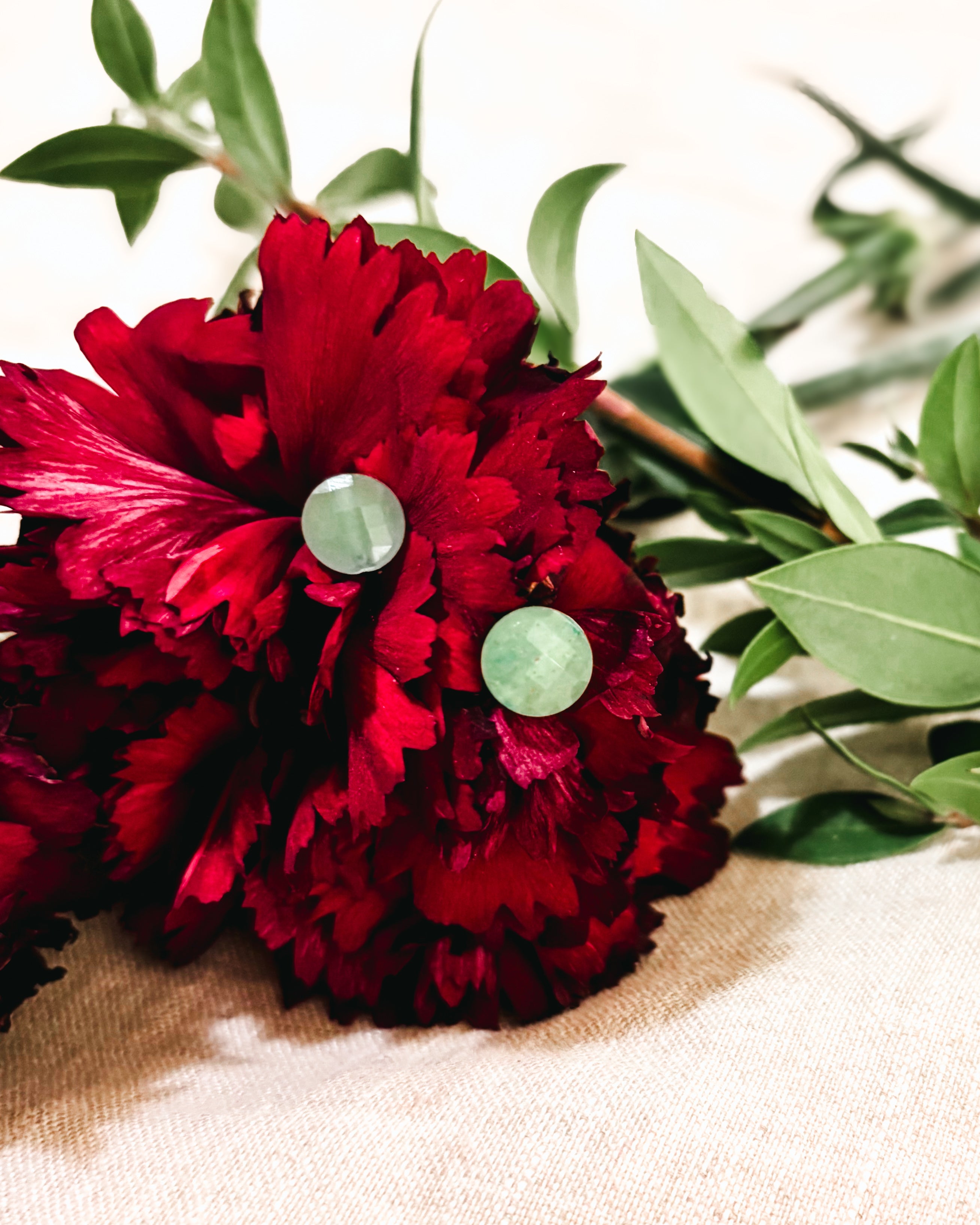 Green Aventurine Bead Stud Earrings