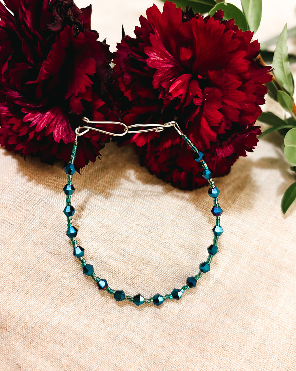 Delicate Beaded Bracelet - Sea Green and Dark Blue