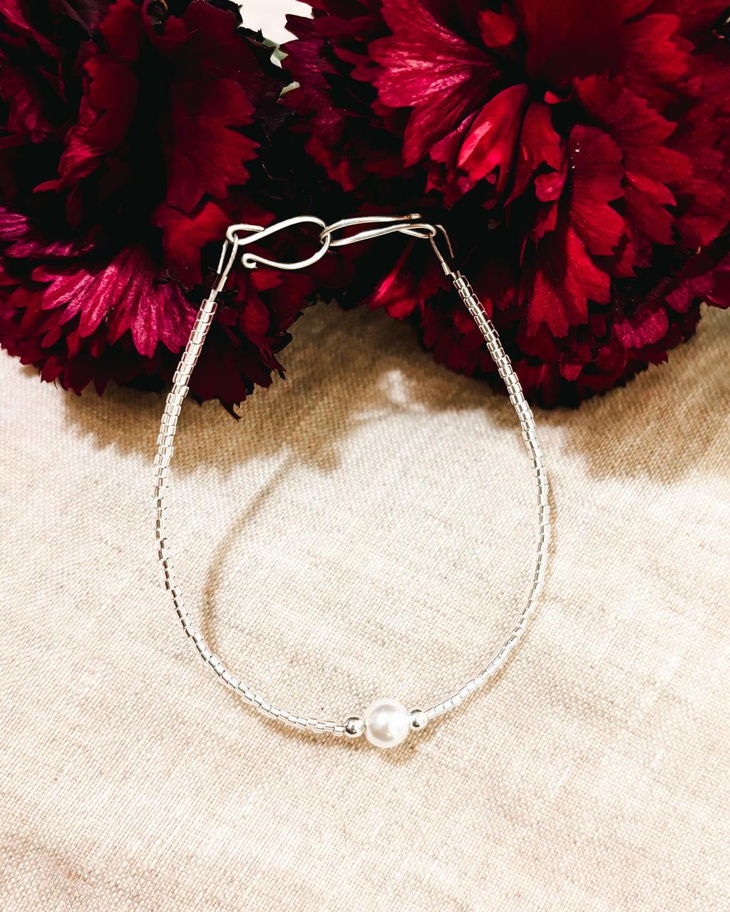 Delicate Beaded Bracelet - White, Glass Pearl
