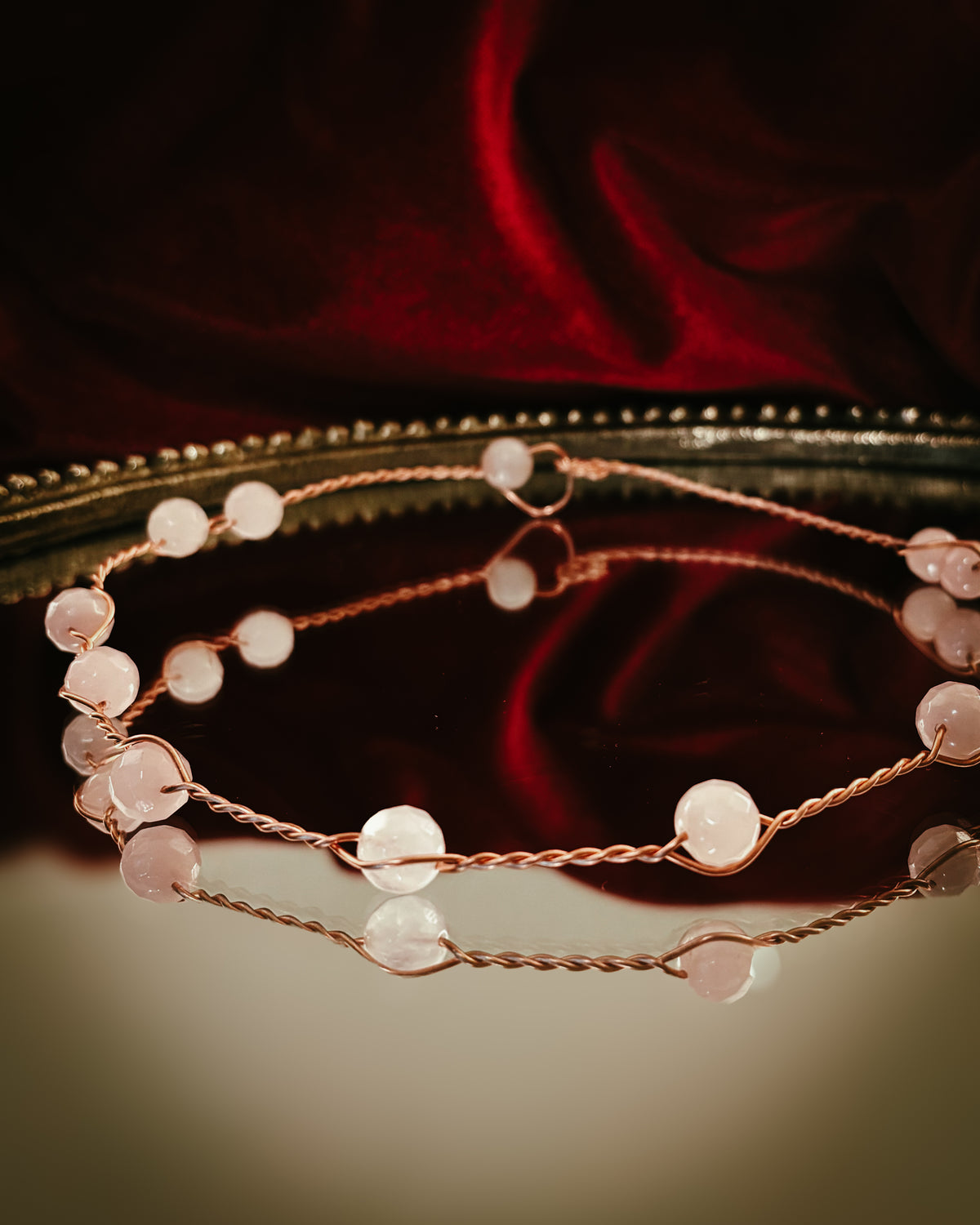 Pale Rose Circlette - Rose Quartz and Copper - Standard Weight