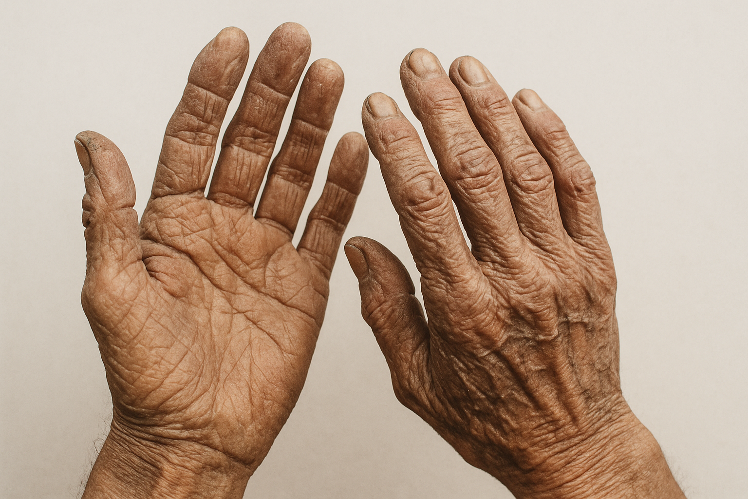 dry and weathered hands with a light background