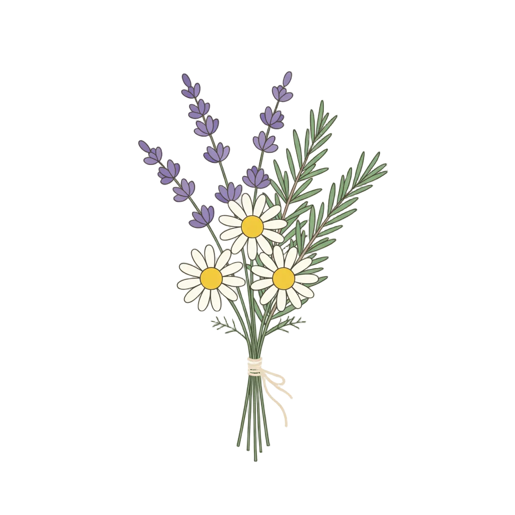 Bouquet of lavender and daisies on a transparent background