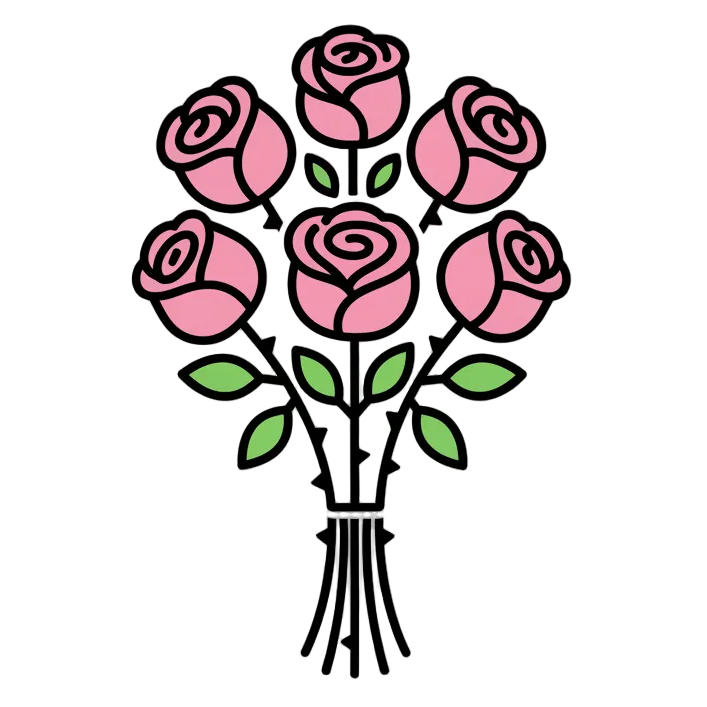 Bouquet of pink roses with green leaves on a white background